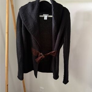 Soft Surroundings Black Cardigan with Brown Tie